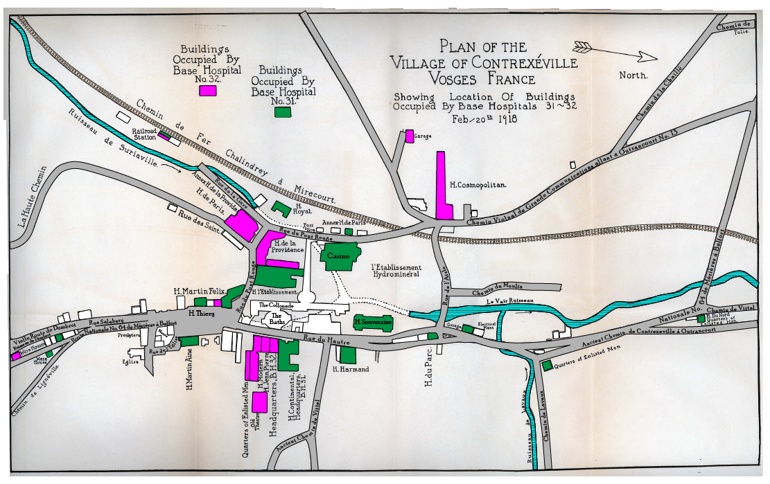 Map from the unit history of BH 32 - showing Contrexville in 1918